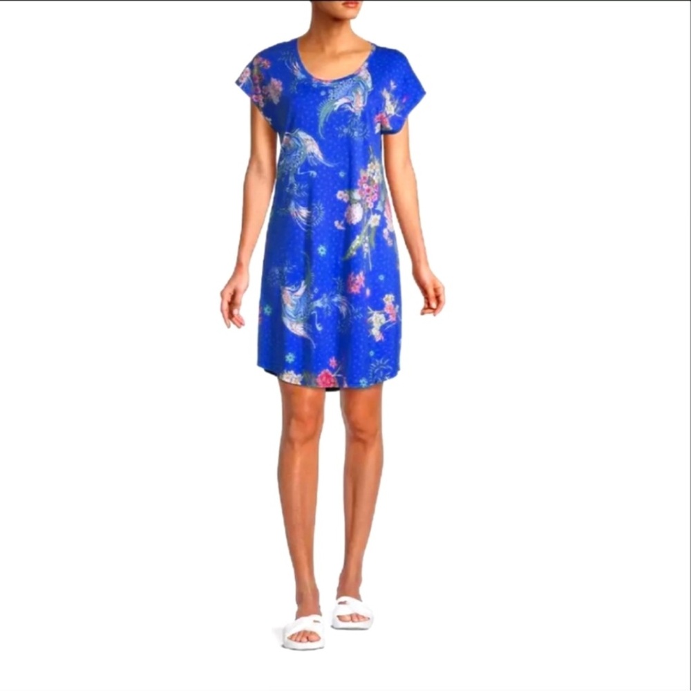 Johnny Was Revive‎ Cap Sleeve Floral Dress Home Lounge Wear Sleep Blue Flower